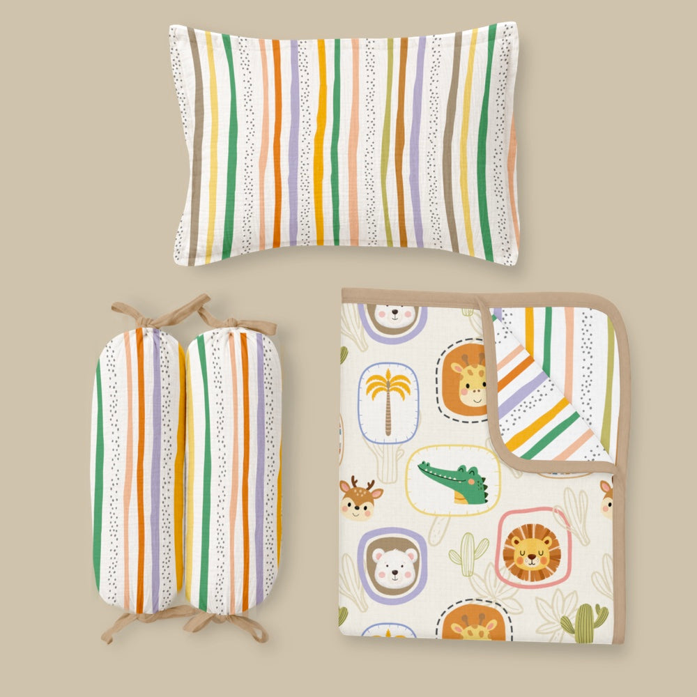 4 Pc Bamboo Muslin Snug Set - Jungle Buddies