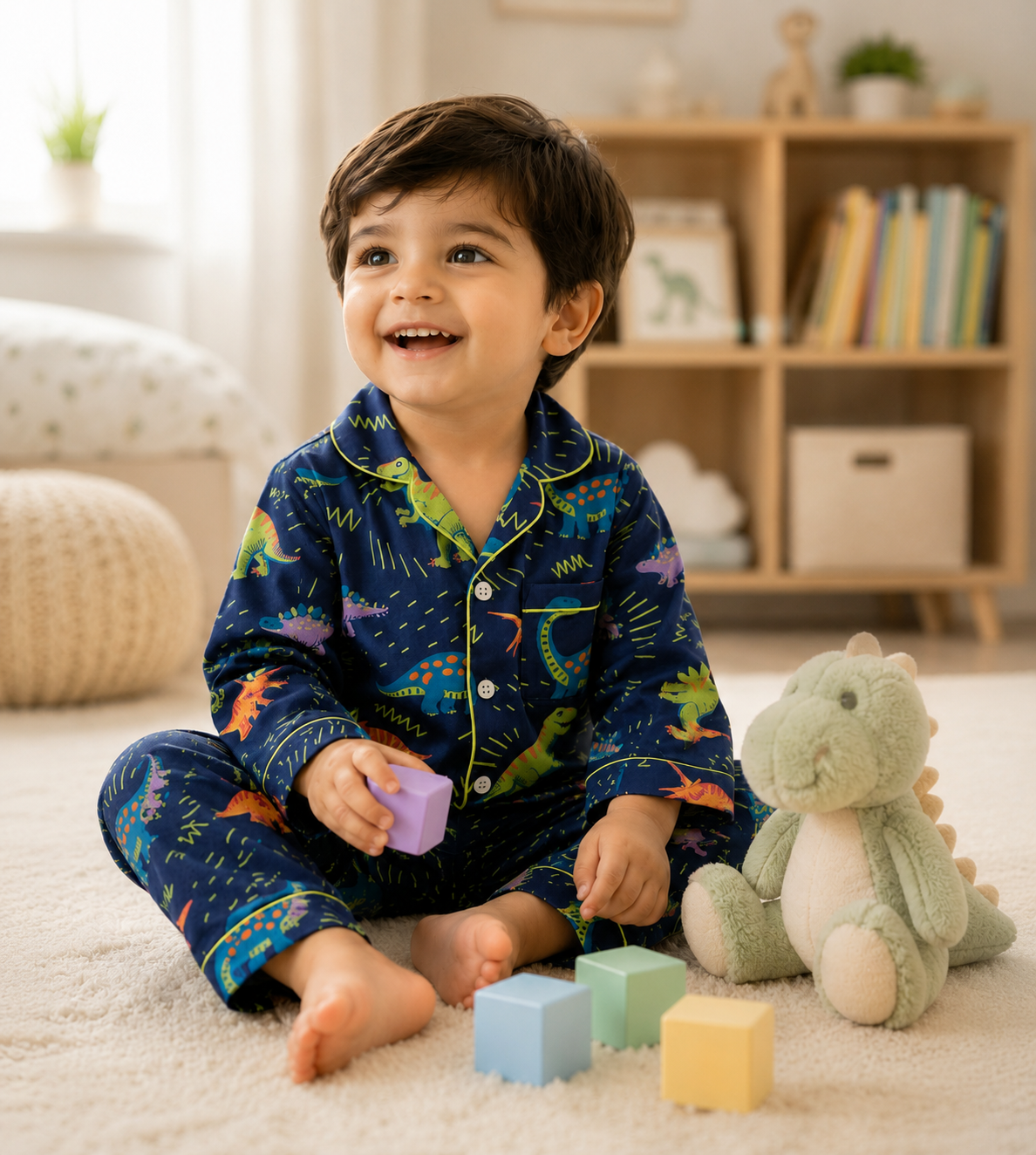 Pure Cotton Night Suit - Neon Dino