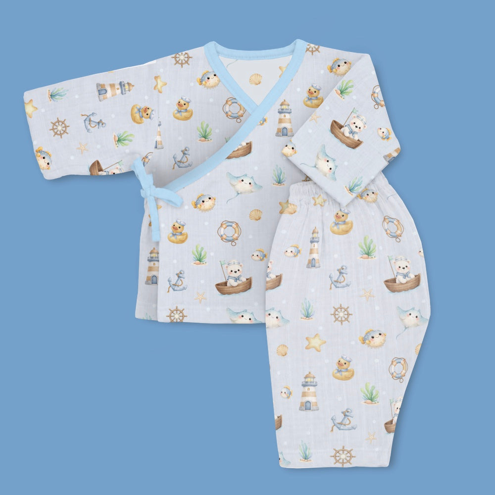 Bamboo Muslin First Days Set - Ocean Pals