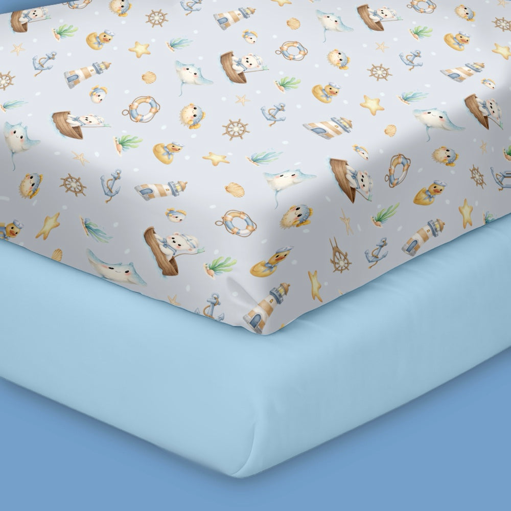Pack of 2 Organic Fitted Sheet - Ocean Pals
