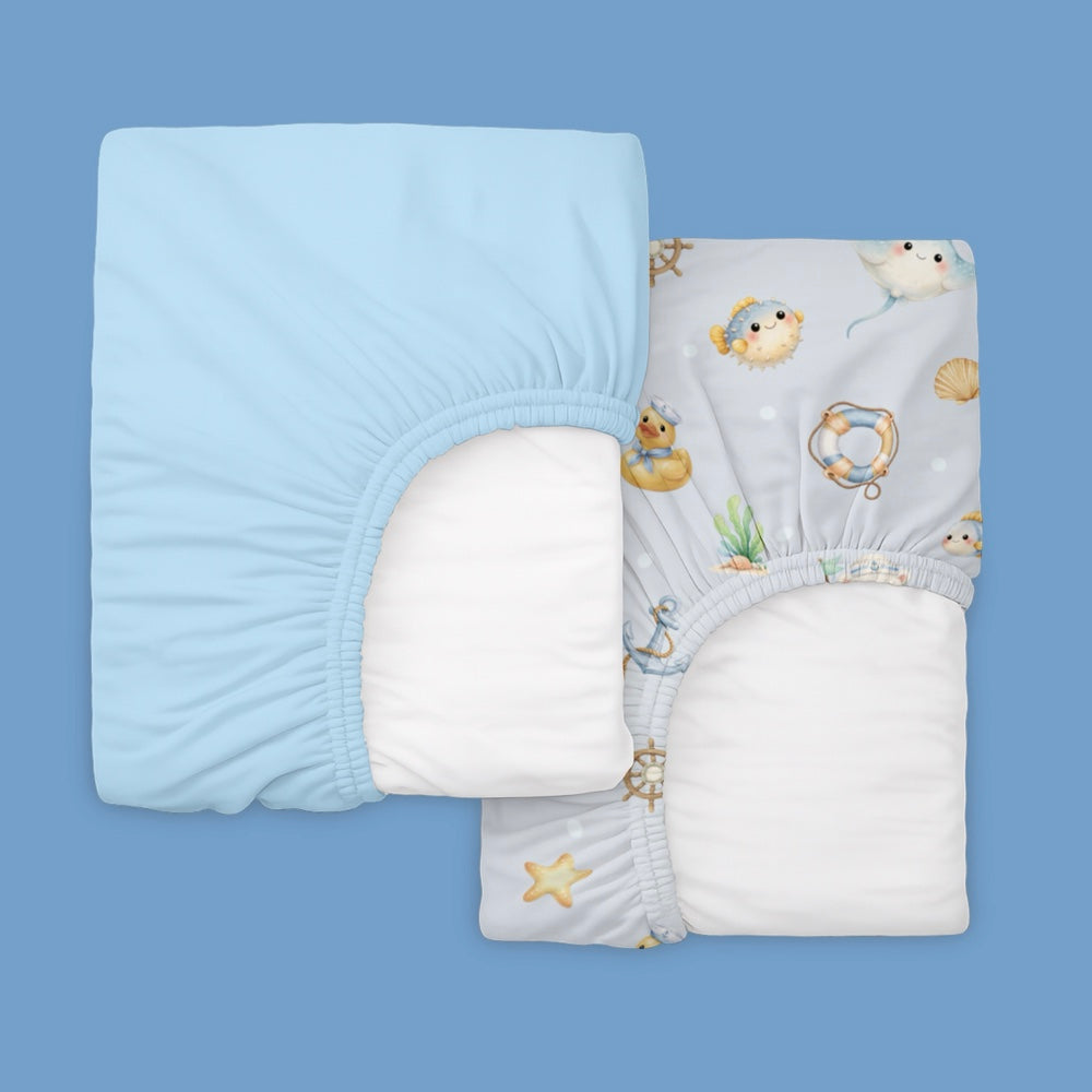 Pack of 2 Organic Fitted Sheet - Ocean Pals