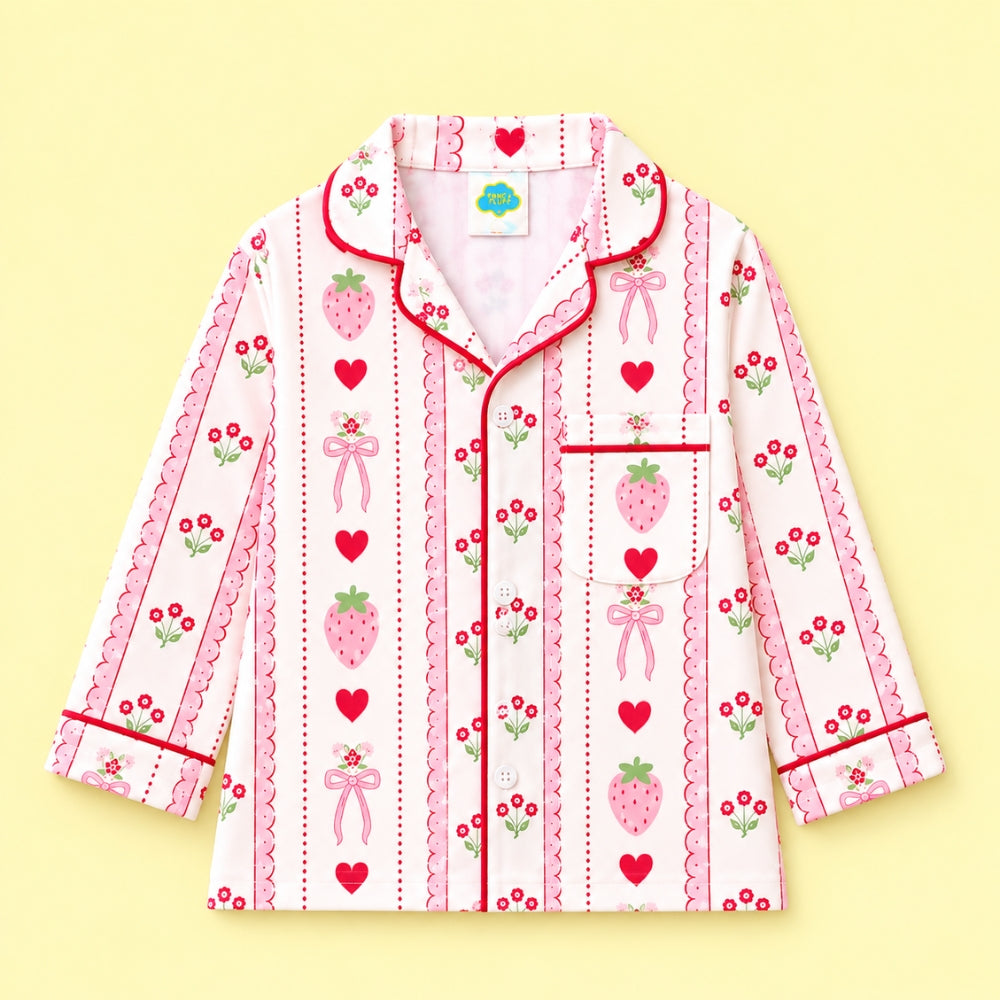 Pure Cotton Night Suit - Strawberry
