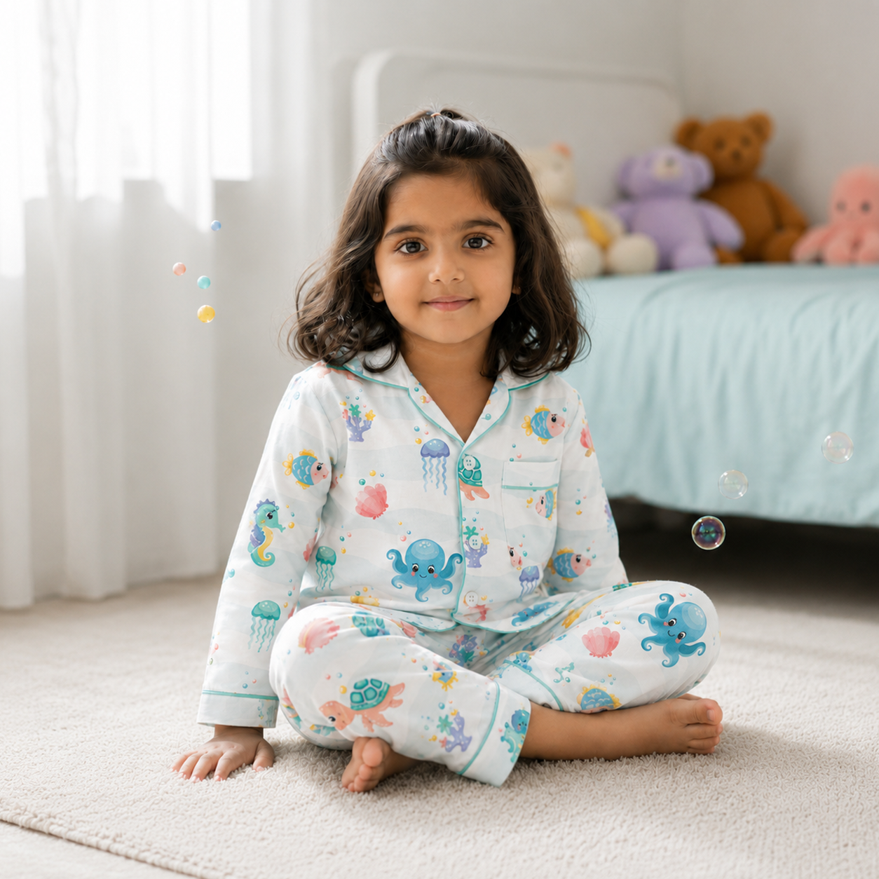 Pure Cotton Night Suit - Sea World