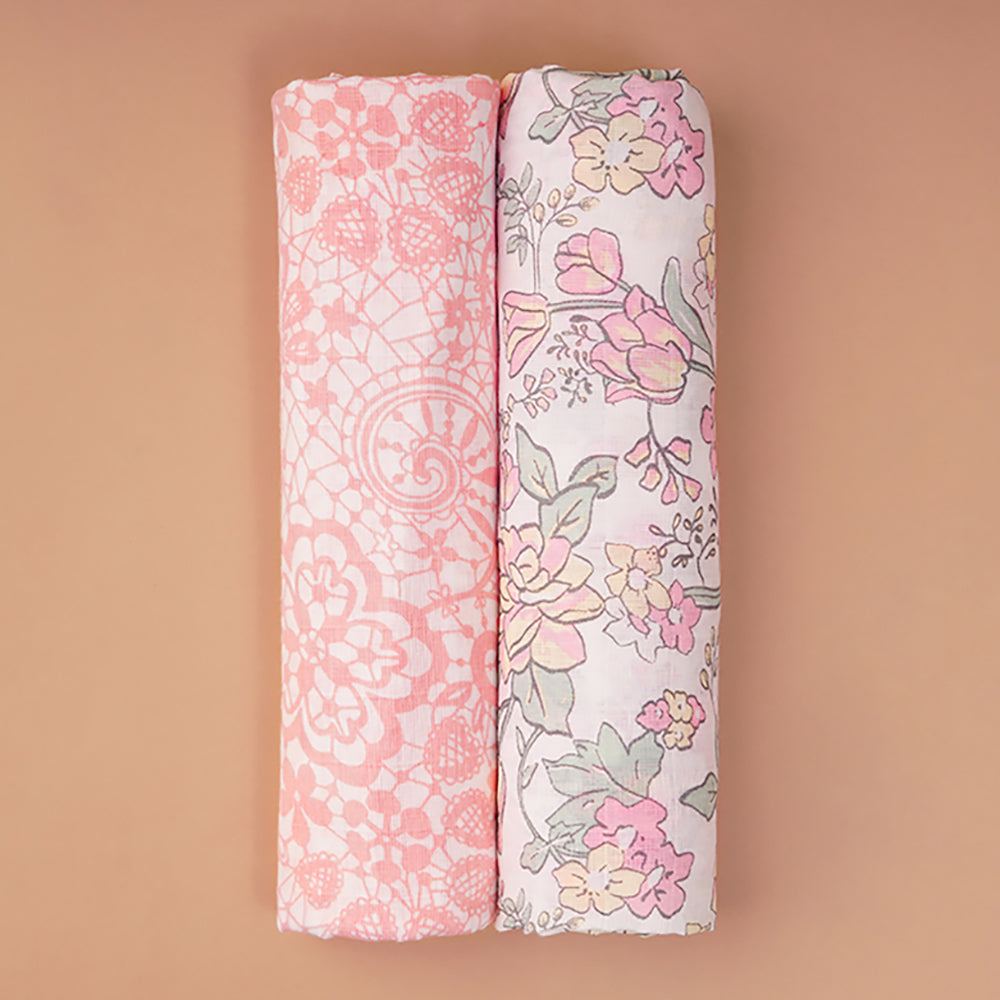 Pack of 2 Bamboo Muslin Swaddles - Bloom