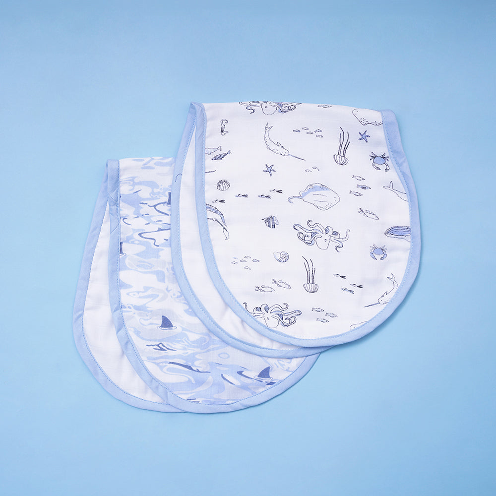 Pack of 2 Bamboo Muslin Burp Cloths - Marine