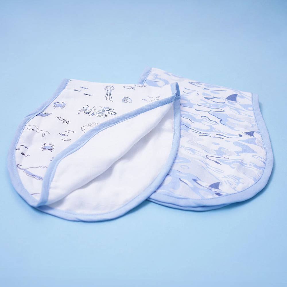 Pack of 2 Bamboo Muslin Burp Cloths - Marine