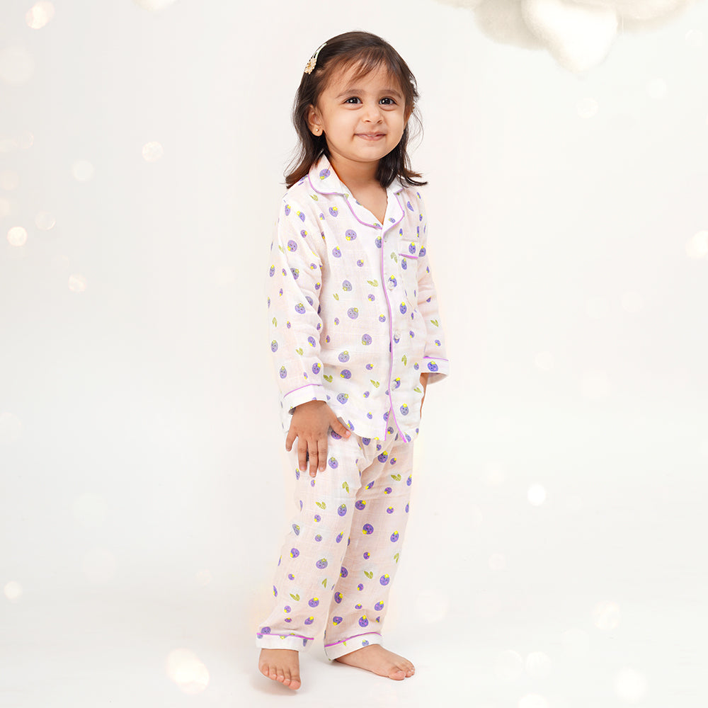 Bamboo Muslin Night Suit - Blueberry