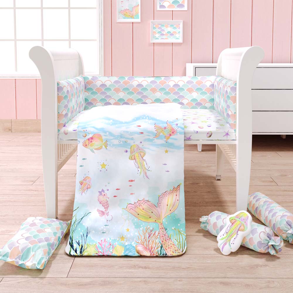 7 Pc Organic Baby Cot Bedding Set-  Sea Fantasy