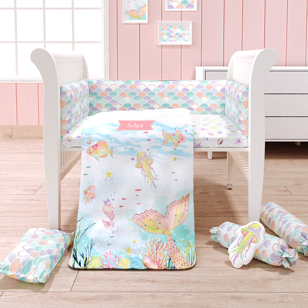 7 Pc Organic Baby Cot Bedding Set-  Sea Fantasy