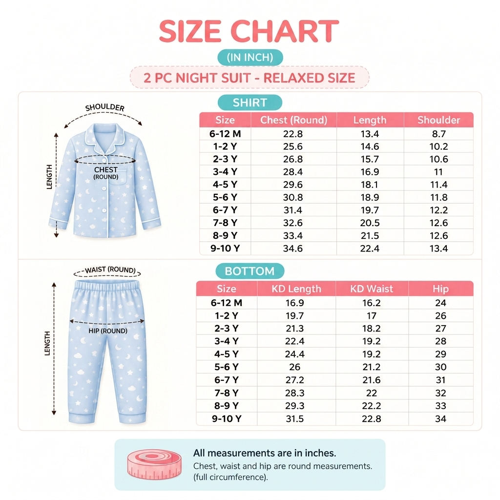 Pure Cotton Night Suit - Cherry