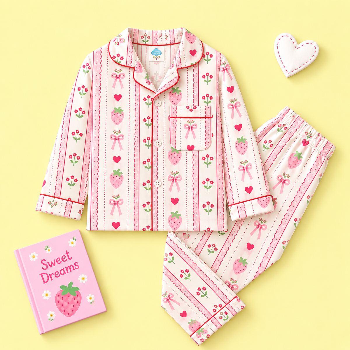 Pure Cotton Night Suit - Strawberry