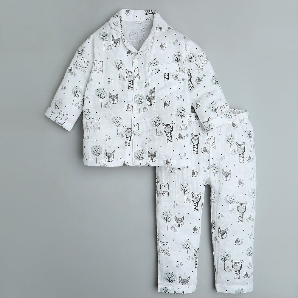 Bamboo Muslin Night Suit - Wildlings